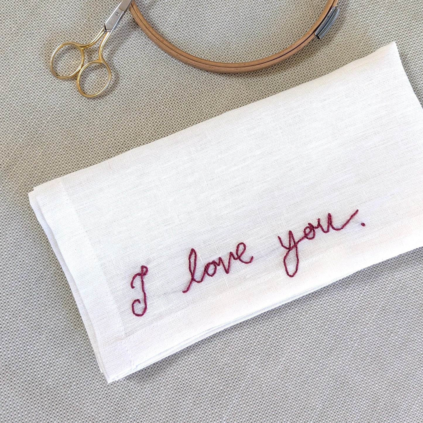 Linen napkin with custom embroidery in your handwriting