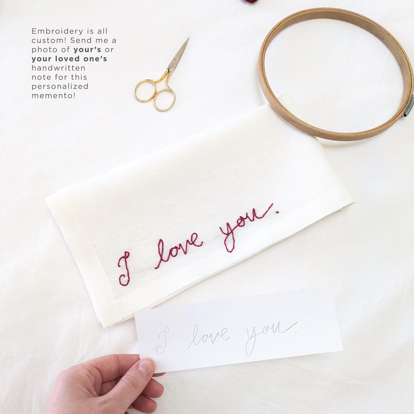 Linen napkin with custom embroidery in your handwriting