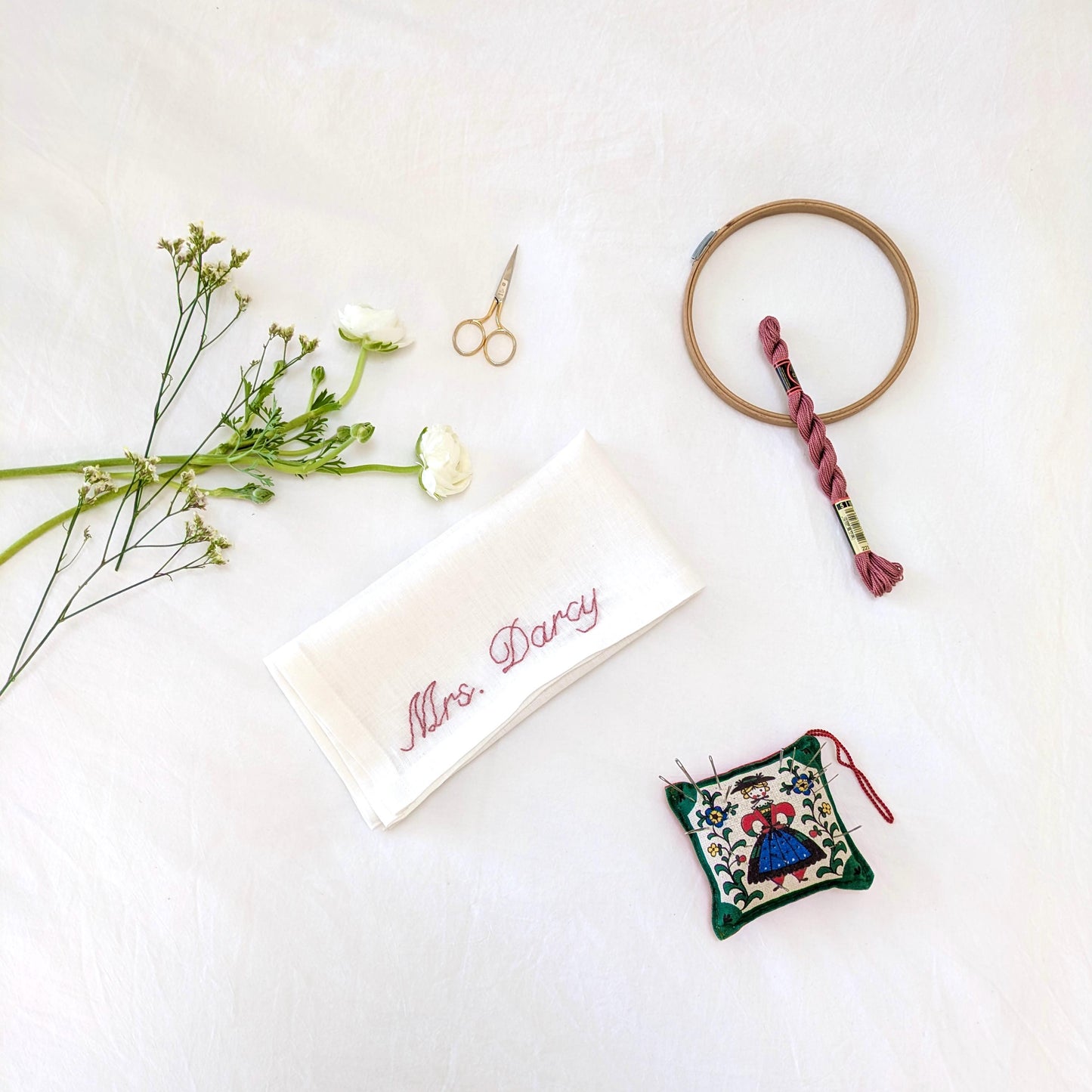 Hand Embroidered Mrs Bride-To-Be Linen Napkin