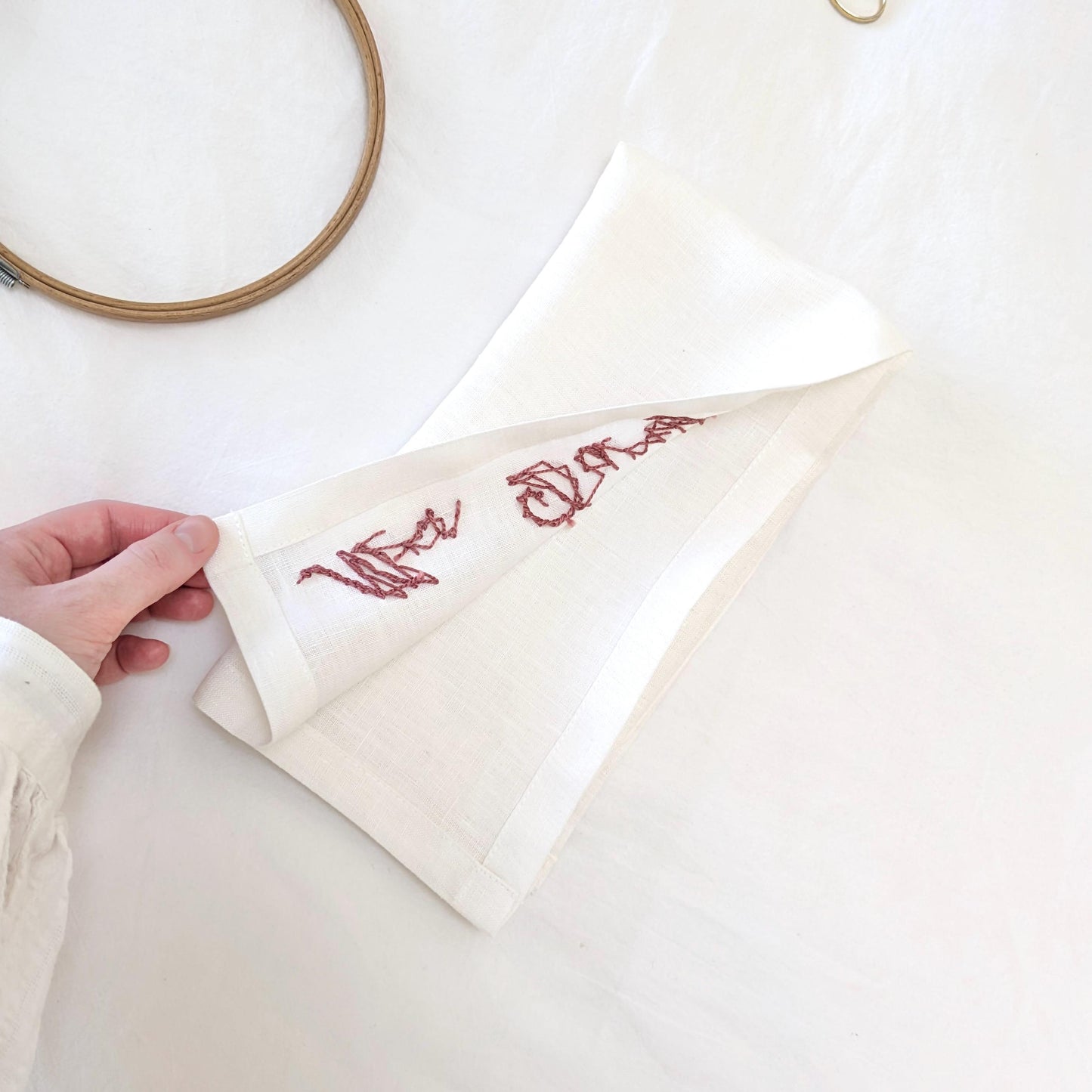 Hand Embroidered Mrs Bride-To-Be Linen Napkin