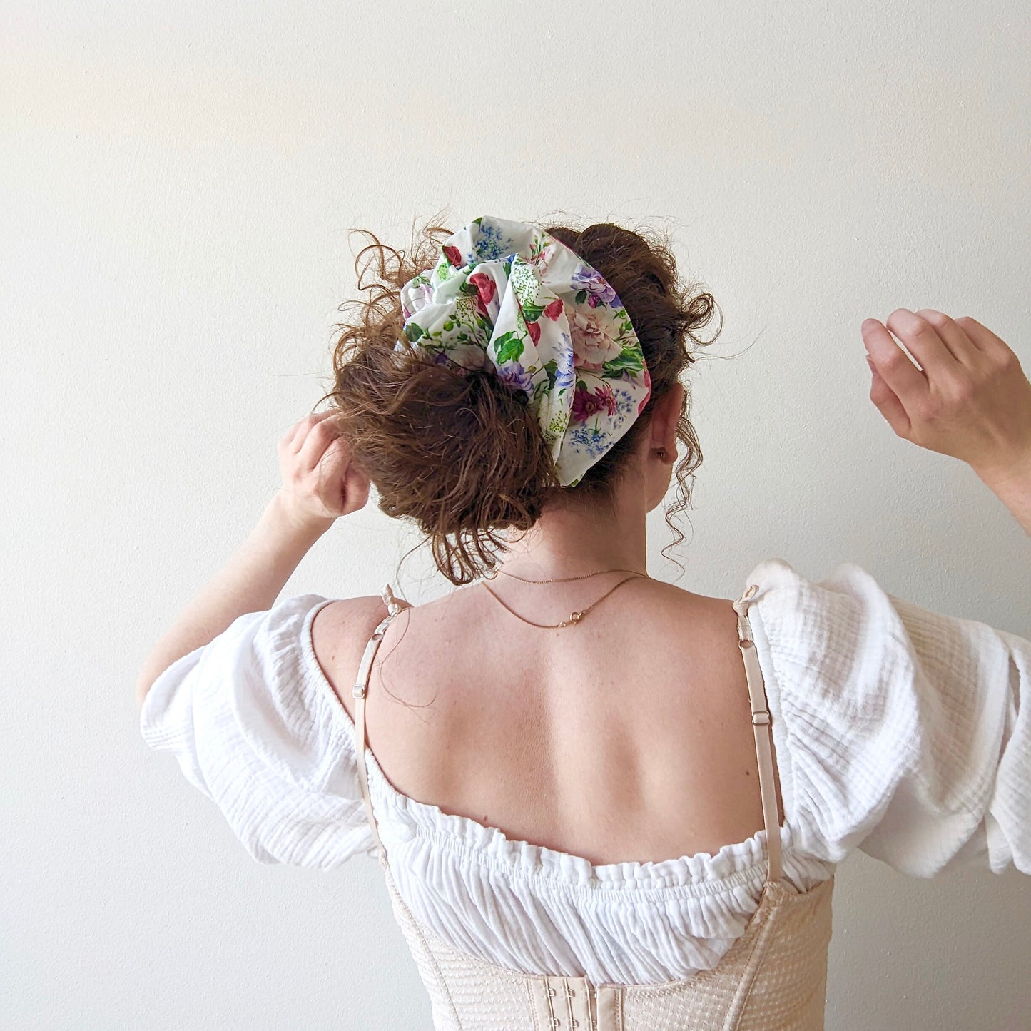 Oversized coquette floral cotton scrunchie