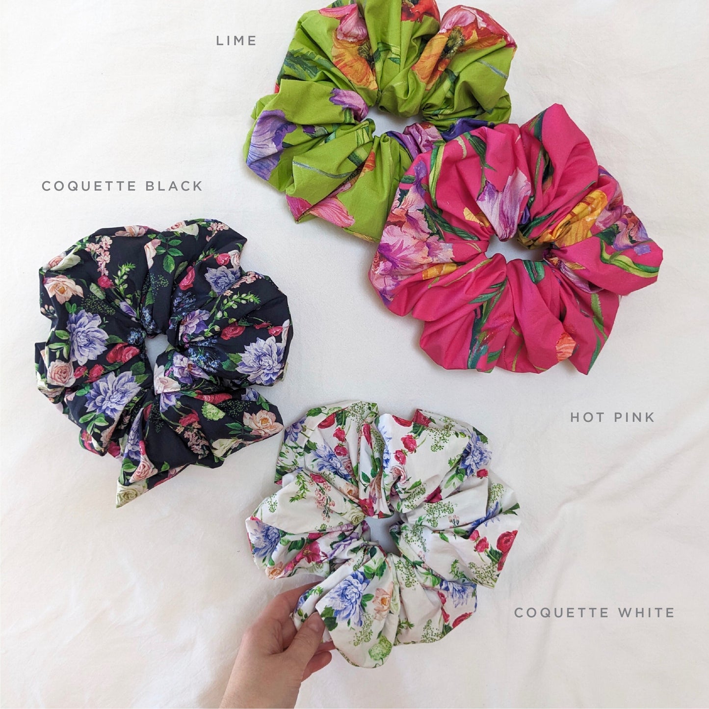 Oversized cotton floral scrunchie in tropical print or coquette