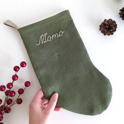 Hand Embroidered Linen Christmas Stocking [Mini Size]