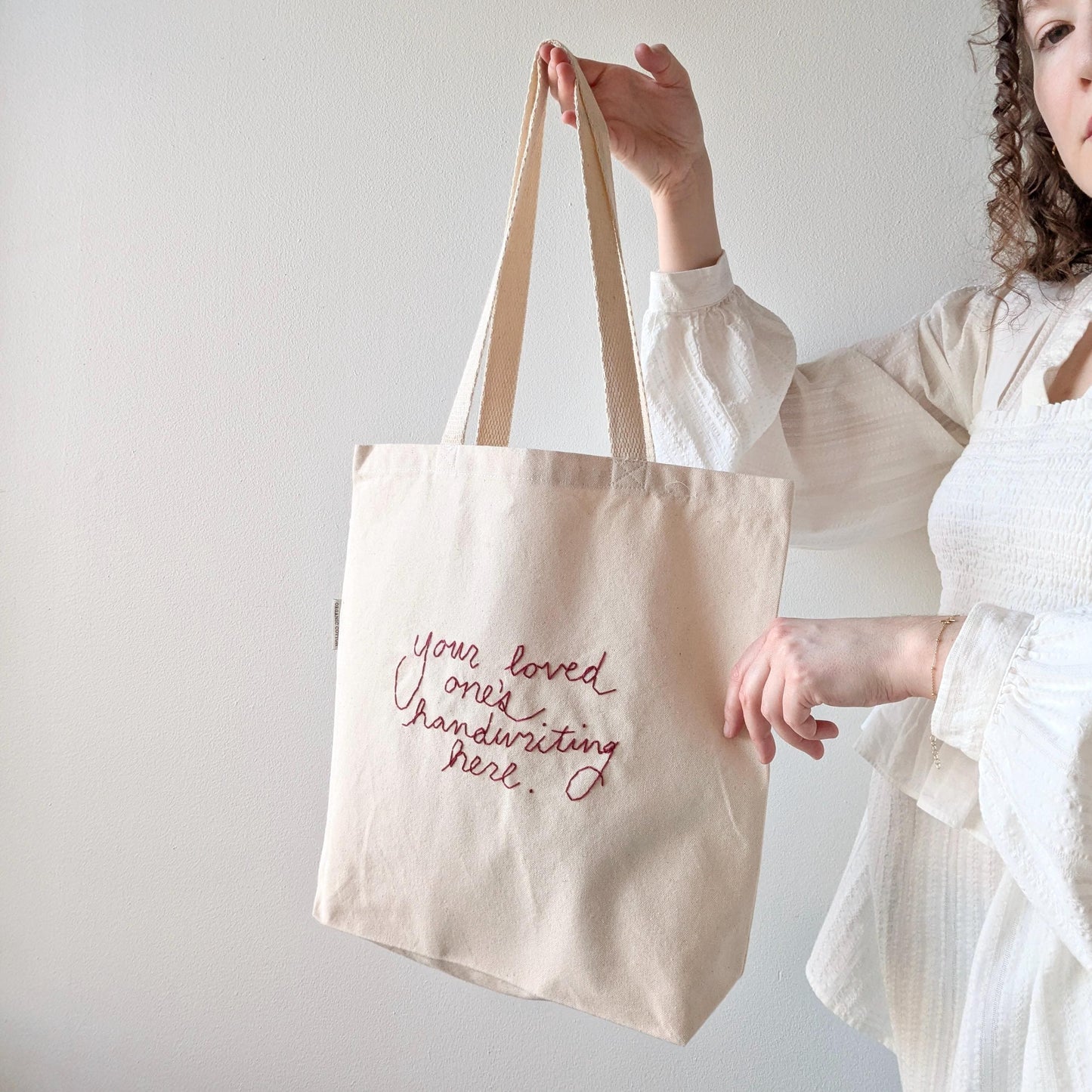 Hand embroidered tote bag custom embroidered in your handwriting