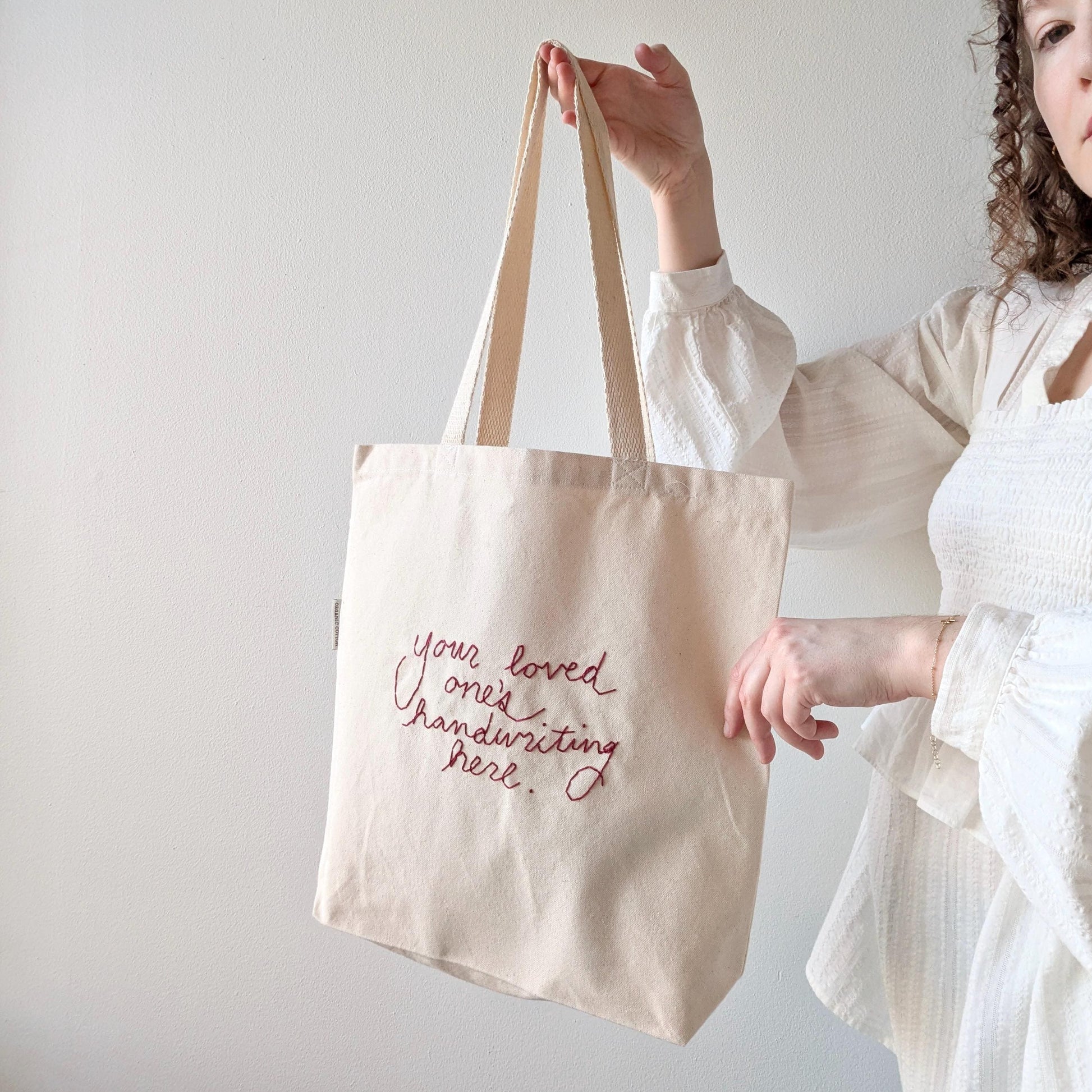 Hand embroidered tote bag custom embroidered in your handwriting