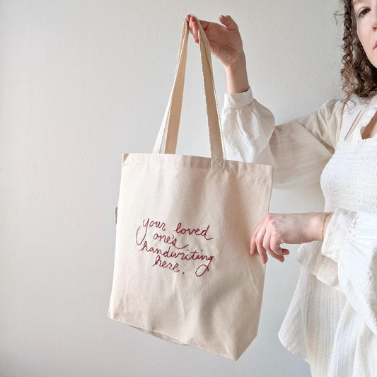 Hand embroidered tote bag custom embroidered in your handwriting