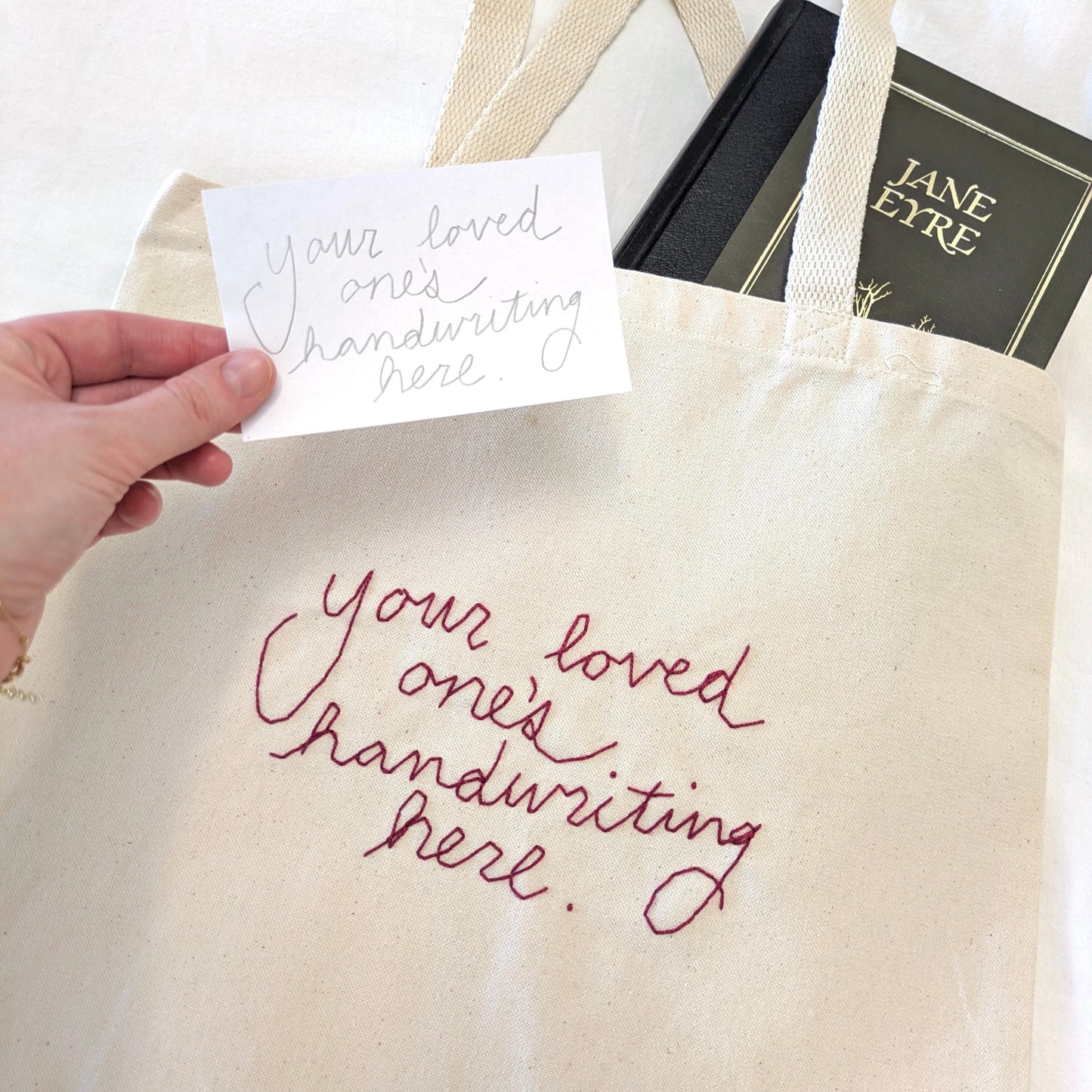 Hand embroidered tote bag custom embroidered in your handwriting