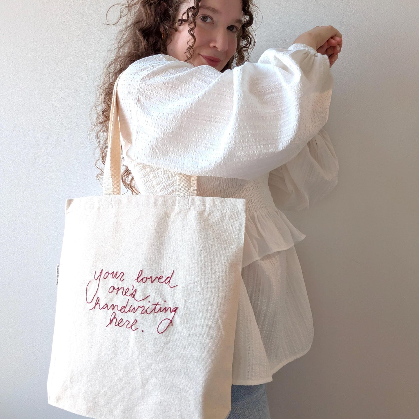 Hand embroidered tote bag custom embroidered in your handwriting