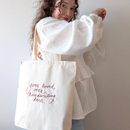 Hand embroidered tote bag custom embroidered in your handwriting