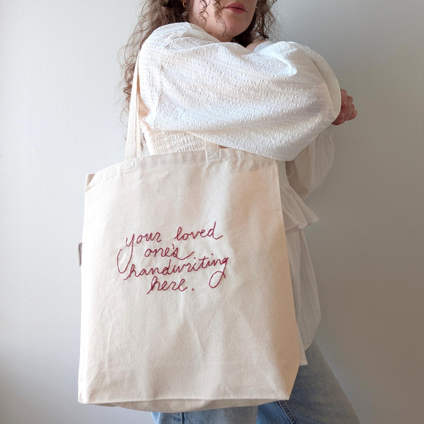 Hand embroidered tote bag custom embroidered in your handwriting