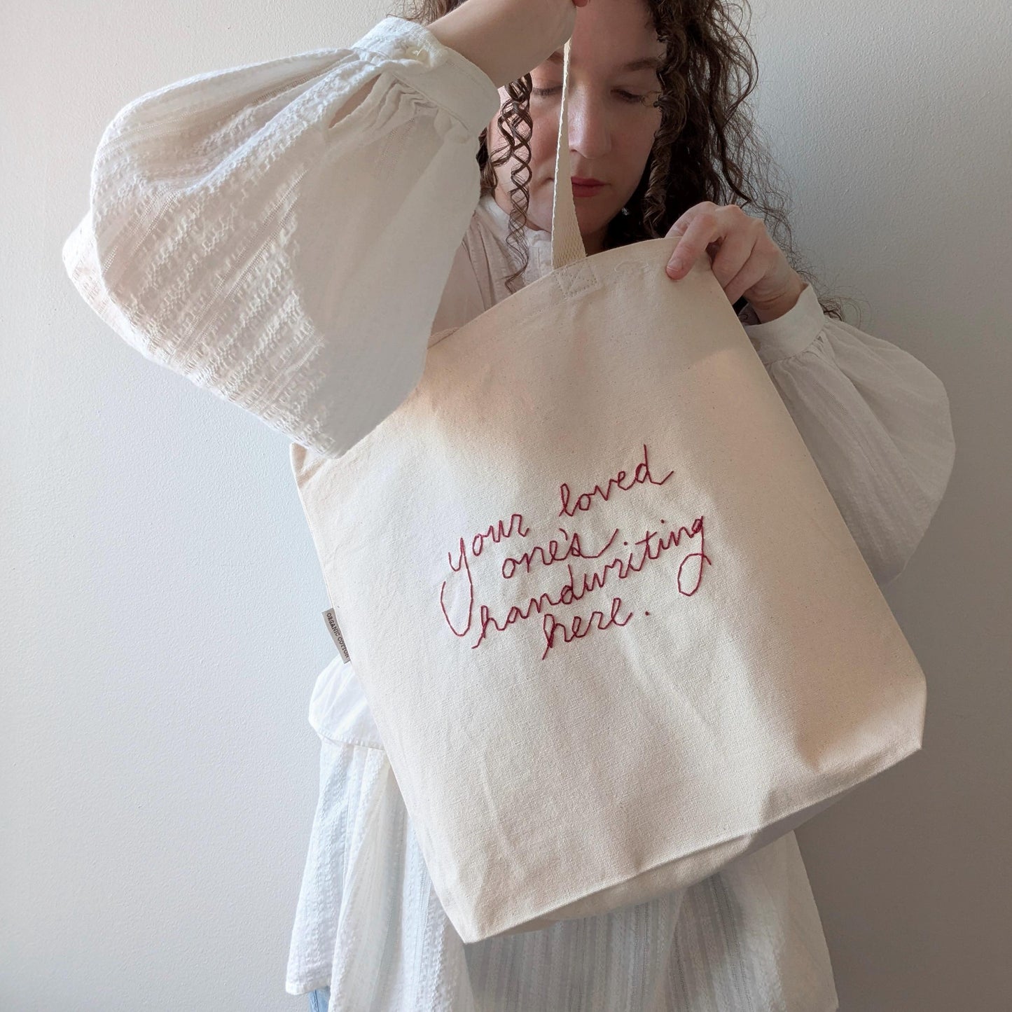 Hand embroidered tote bag custom embroidered in your handwriting