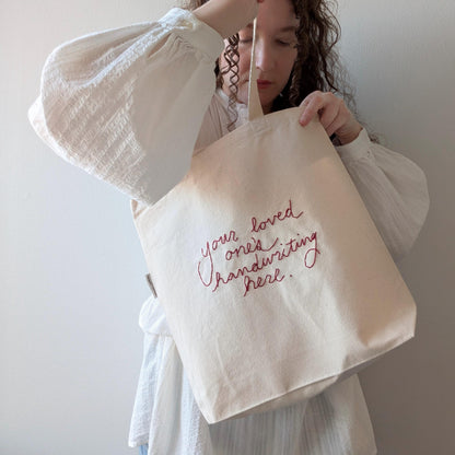Hand embroidered tote bag custom embroidered in your handwriting