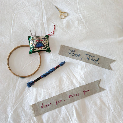 Custom linen ribbon bookmark hand embroidered in your handwriting