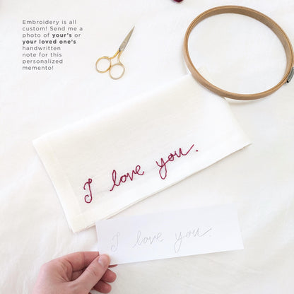Linen napkin with custom embroidery in your handwriting