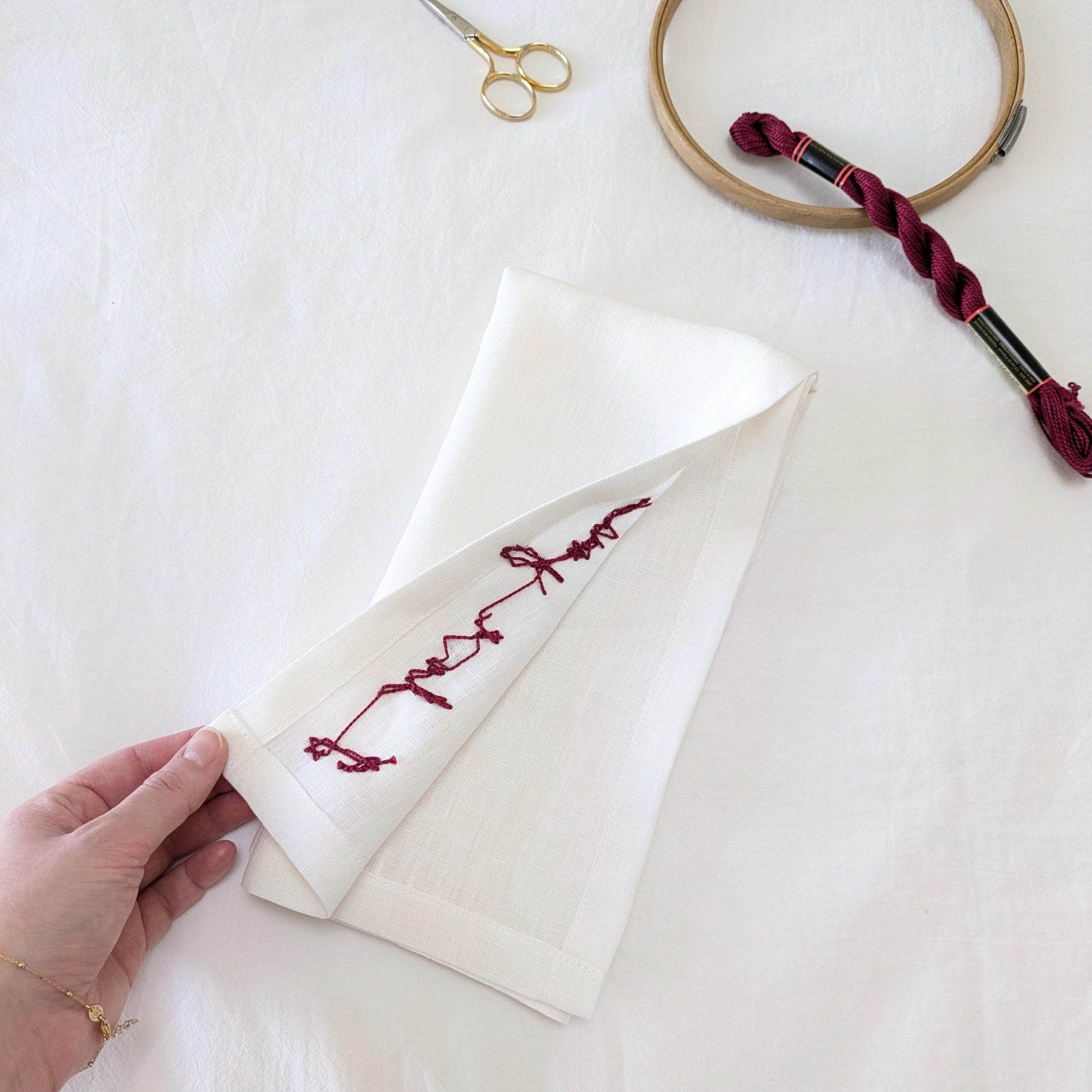 Linen napkin with custom embroidery in your handwriting