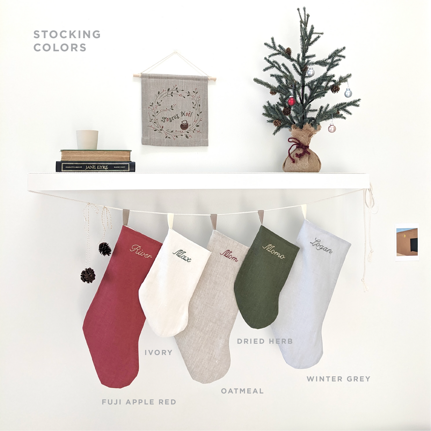 Hand Embroidered Linen Holiday Stocking [Standard Size]