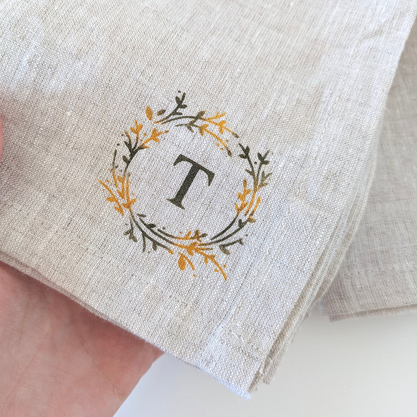 Hand painted 100% linen napkins with monogram