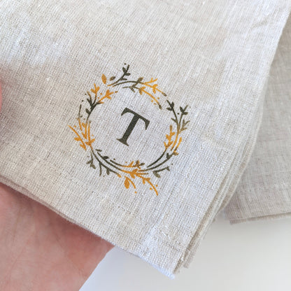 Hand painted 100% linen napkins with monogram