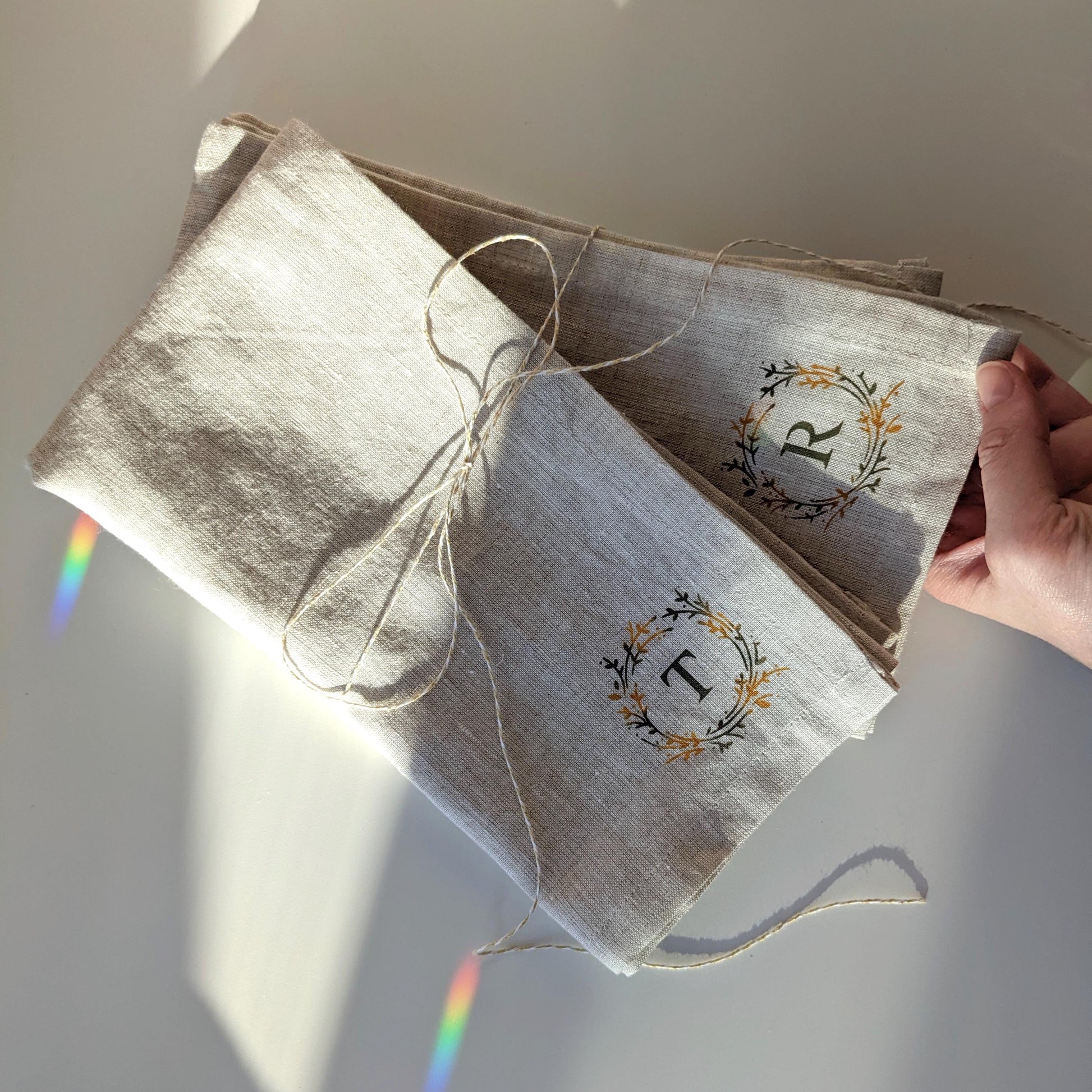 Hand painted 100% linen napkins with monogram