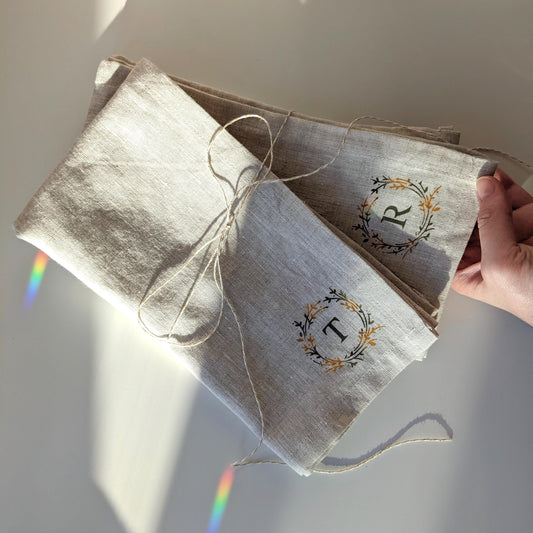 Hand painted 100% linen napkins with monogram