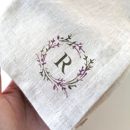 Hand painted 100% linen napkins with monogram