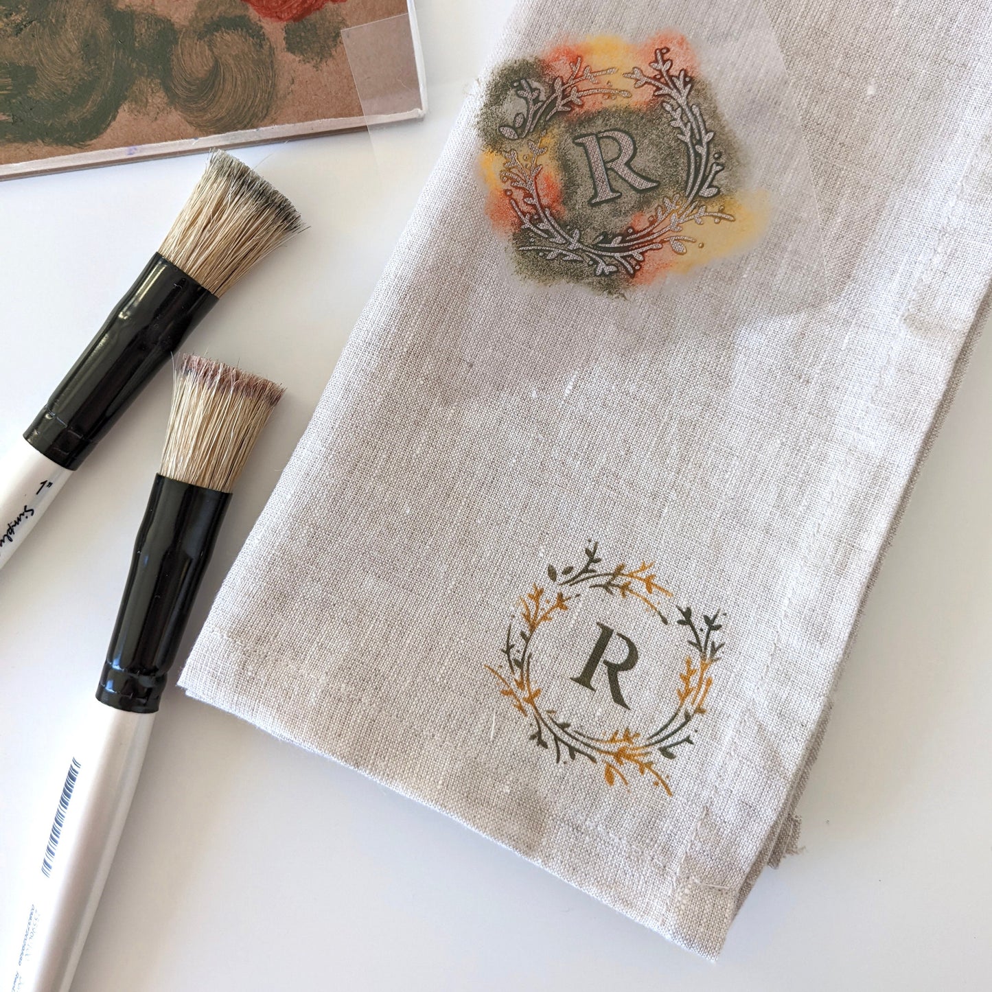 Hand painted 100% linen napkins with monogram