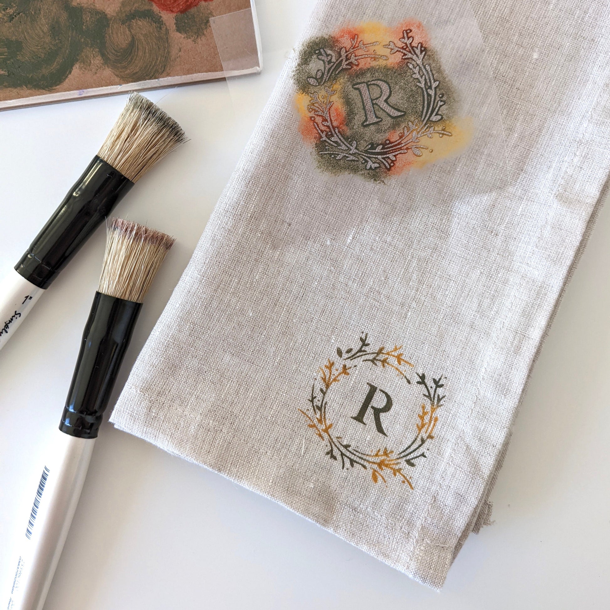Hand painted 100% linen napkins with monogram
