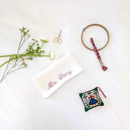 Hand Embroidered Mrs Bride-To-Be Linen Napkin