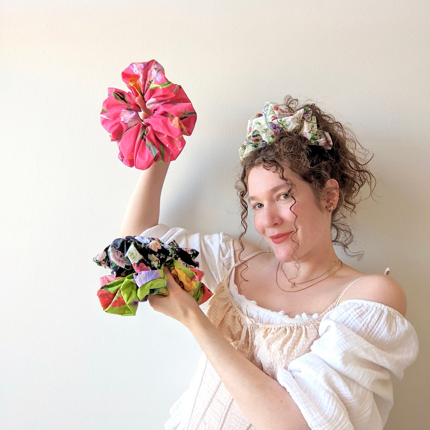 Oversized floral cotton scrunchie