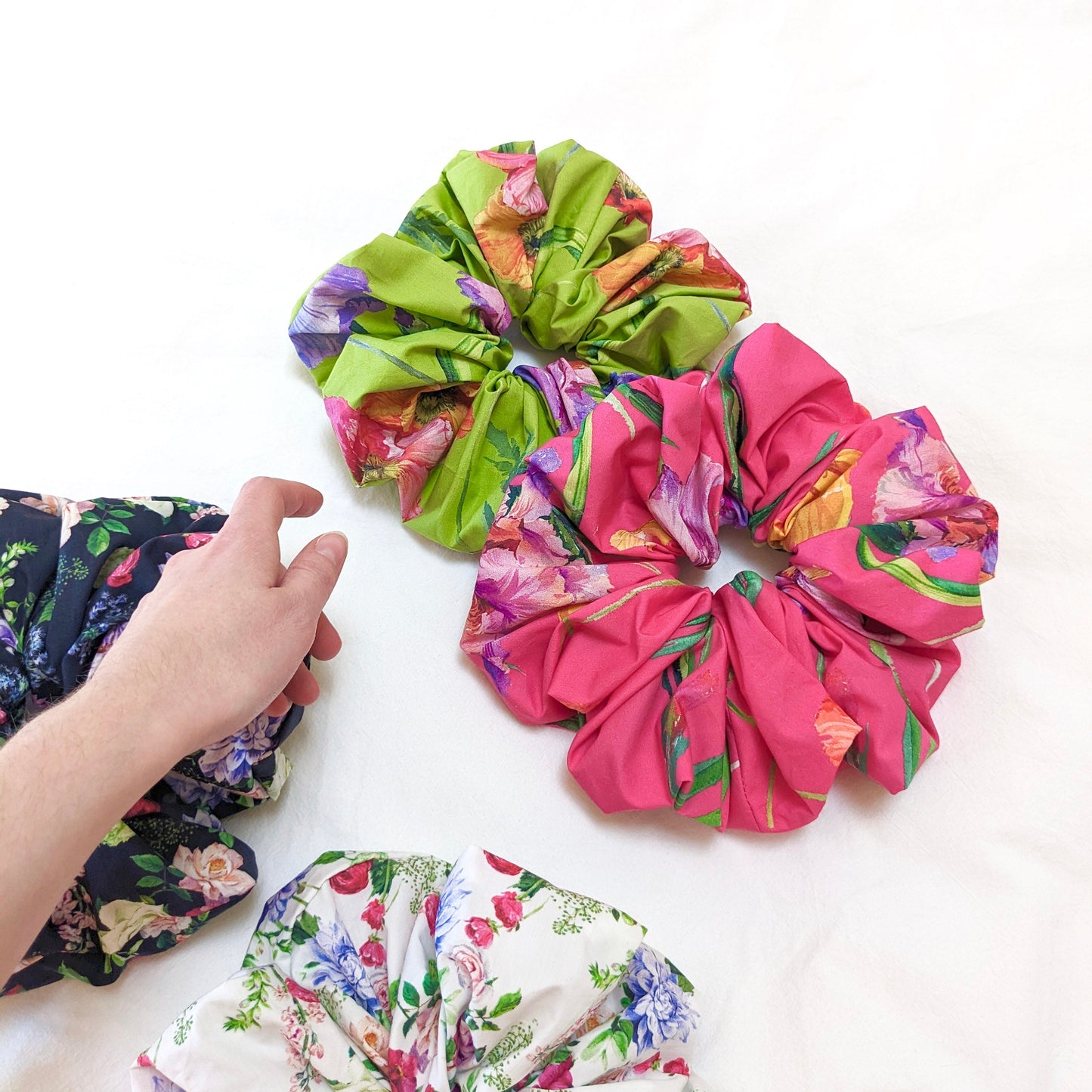 Oversized tropical floral print scrunchie in hot pink or lime green