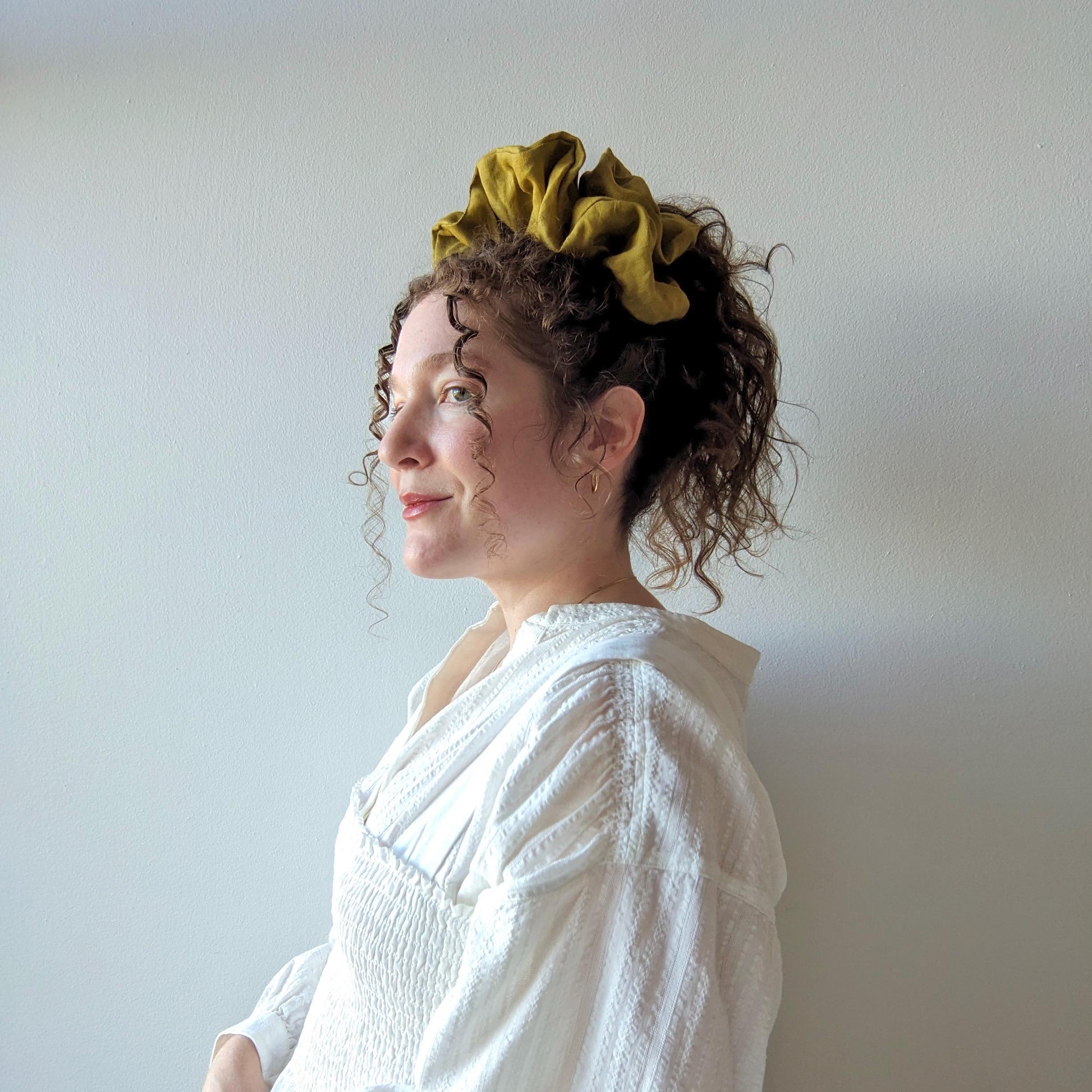 Oversized linen scrunchie in chartreuse