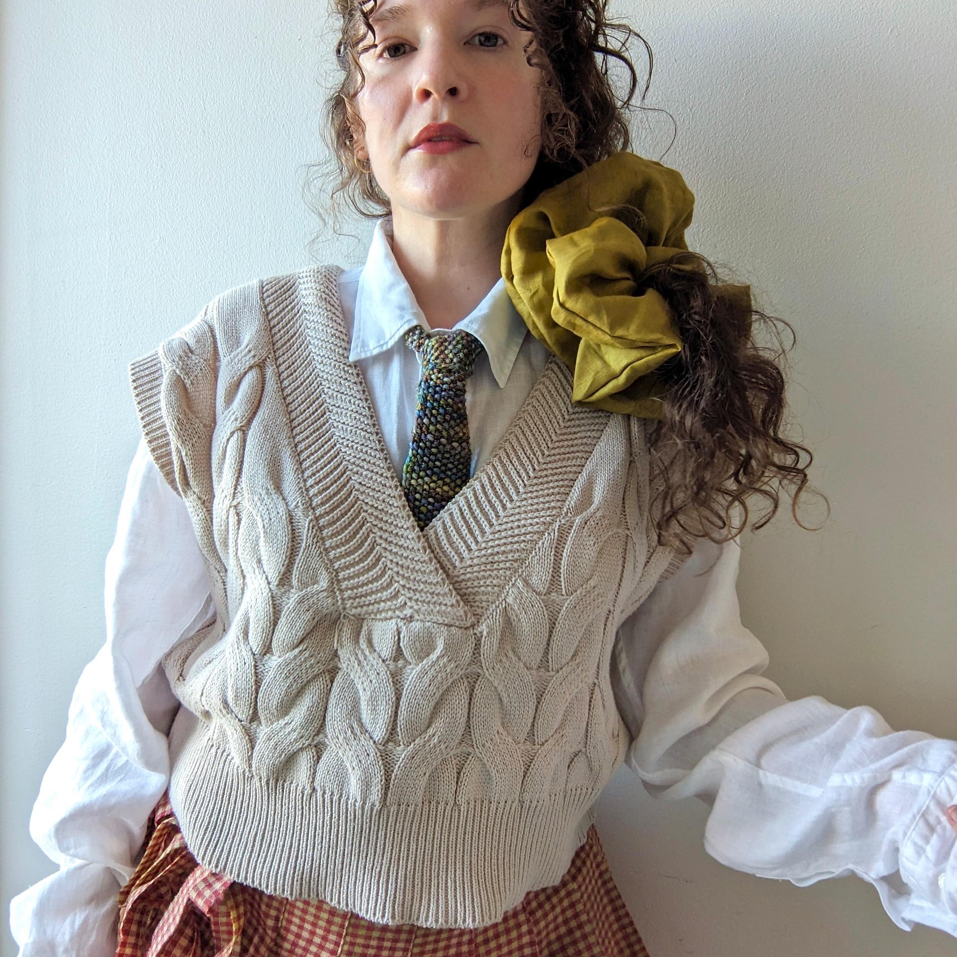 Oversized linen scrunchie in chartreuse