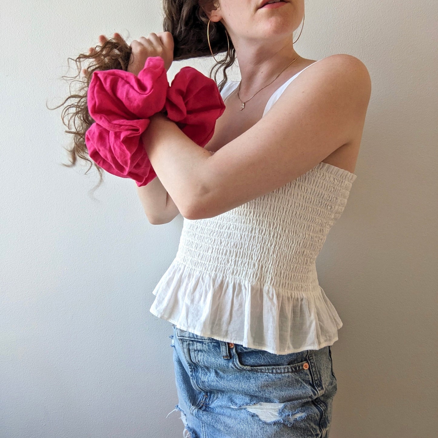 Oversized hot pink linen scrunchie