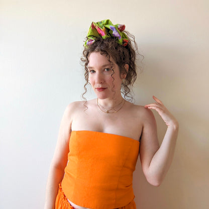 Oversized tropical floral print scrunchie in lime green